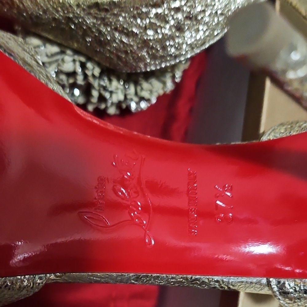 Christian Louboutin TSAROU Pompom Gold Heels - Picture 6 of 7